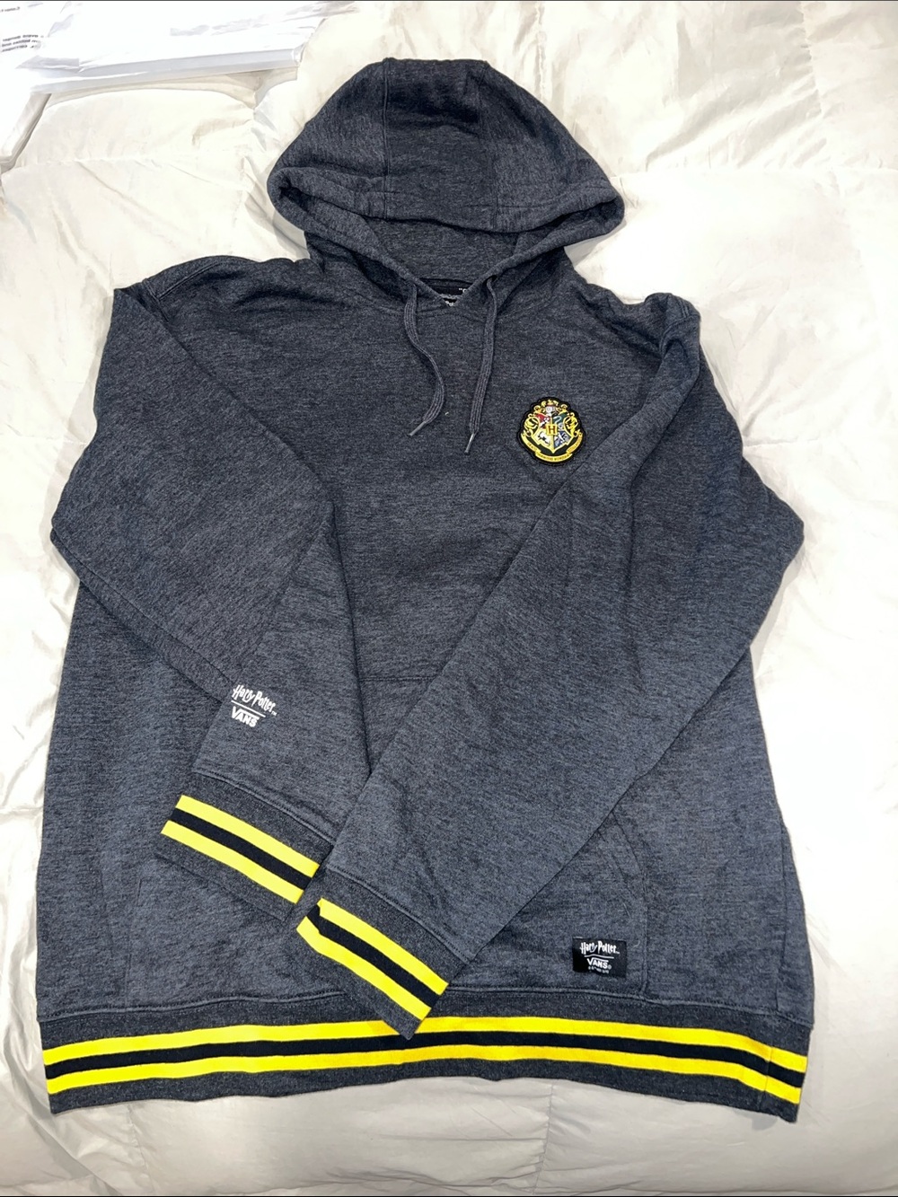 Vans Dark Gray Hooded Pullover with Yellow Stripe Accents